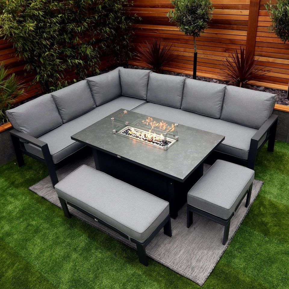 Monaco Luxury Large Grey Rattan Garden Sofa Set 10 Piece Semi Circle