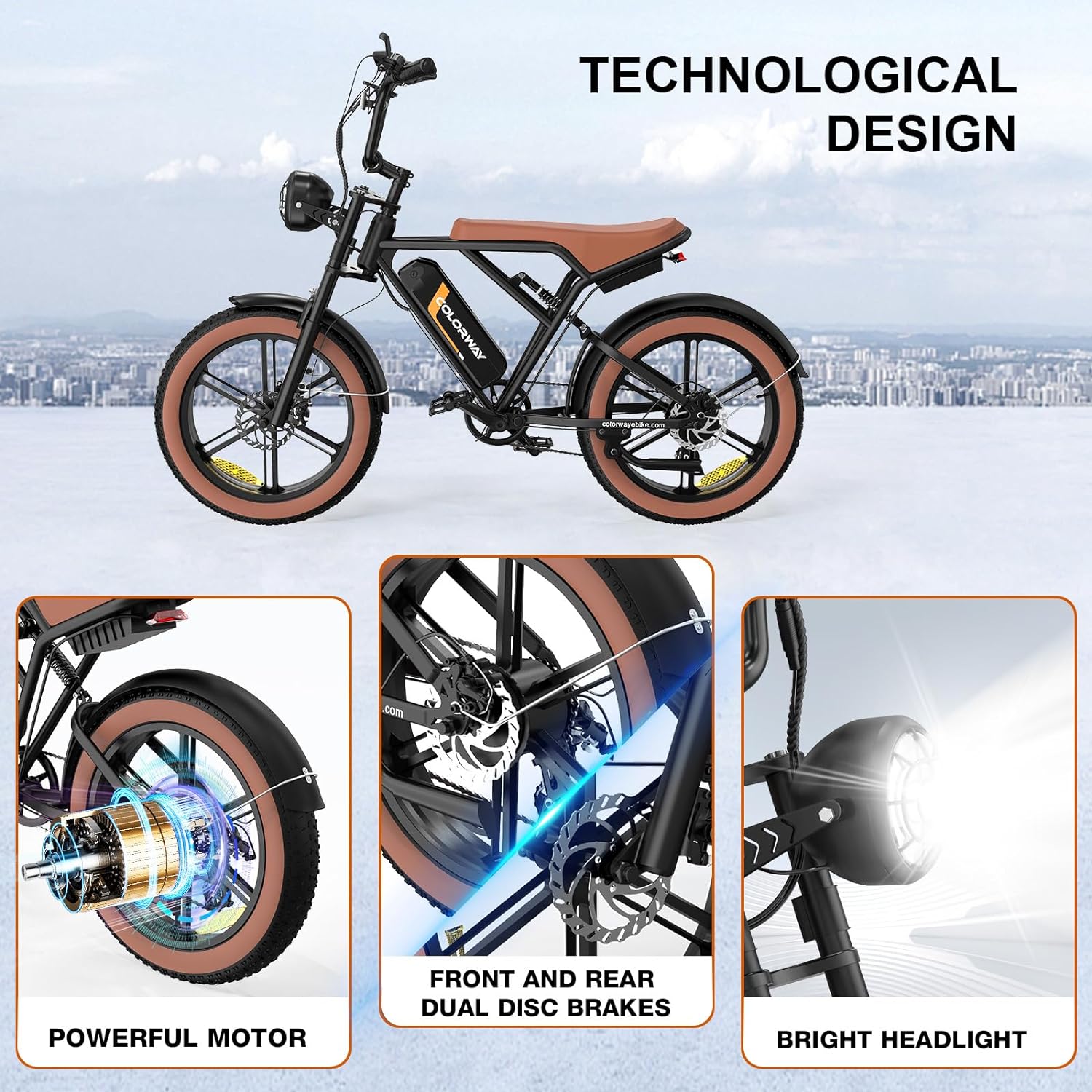 COLORWAY , e-bike with 4.0 fat tyres, 250W motor and 48V 15Ah battery, 7 speeds, with LCD display, dual disc brakes, range up to 45-100KM