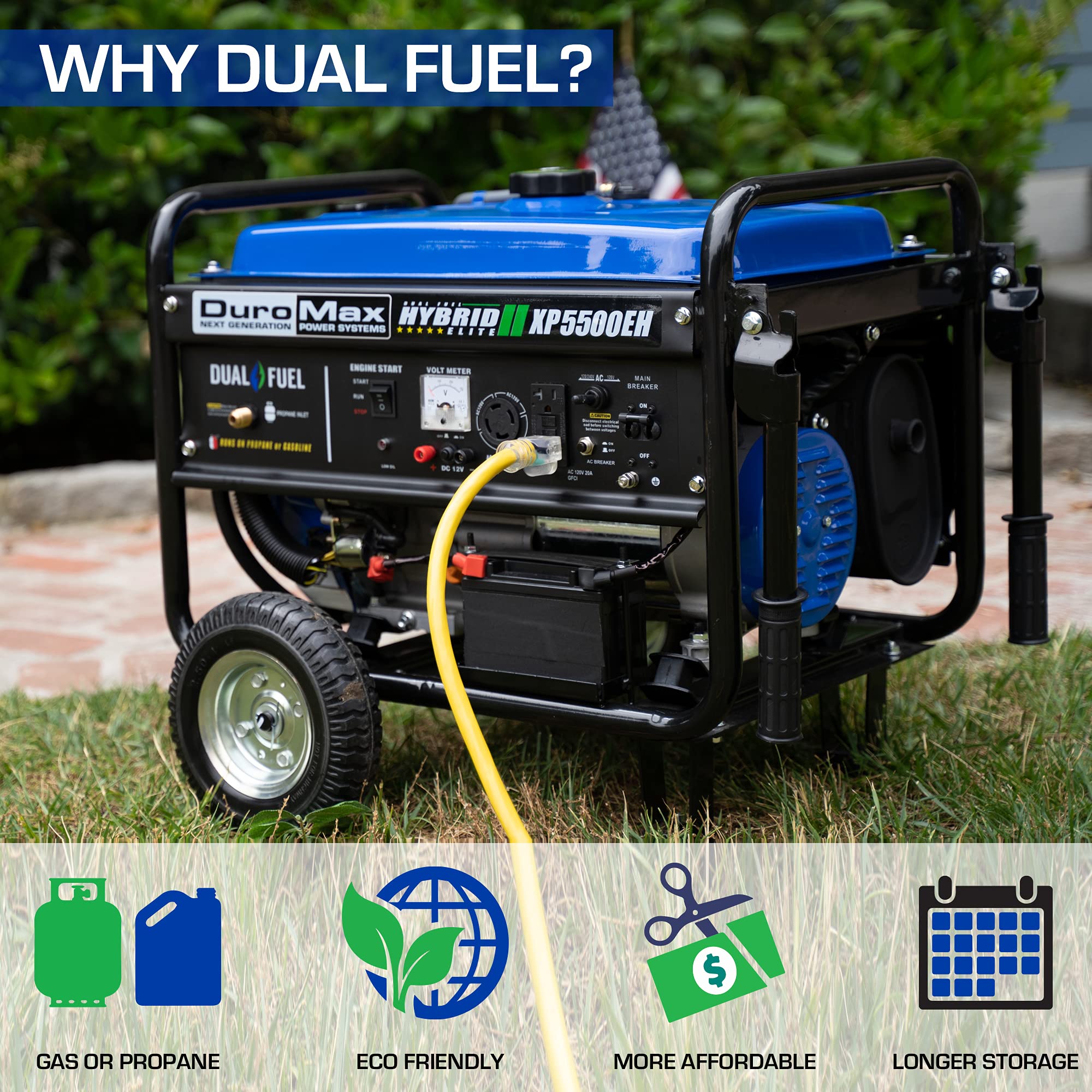 DuroMax XP13000EH Dual Fuel Portable Generator 13000 Watt Gas or Propane Powered Electric Start-Home Back Up, Blue/Gray