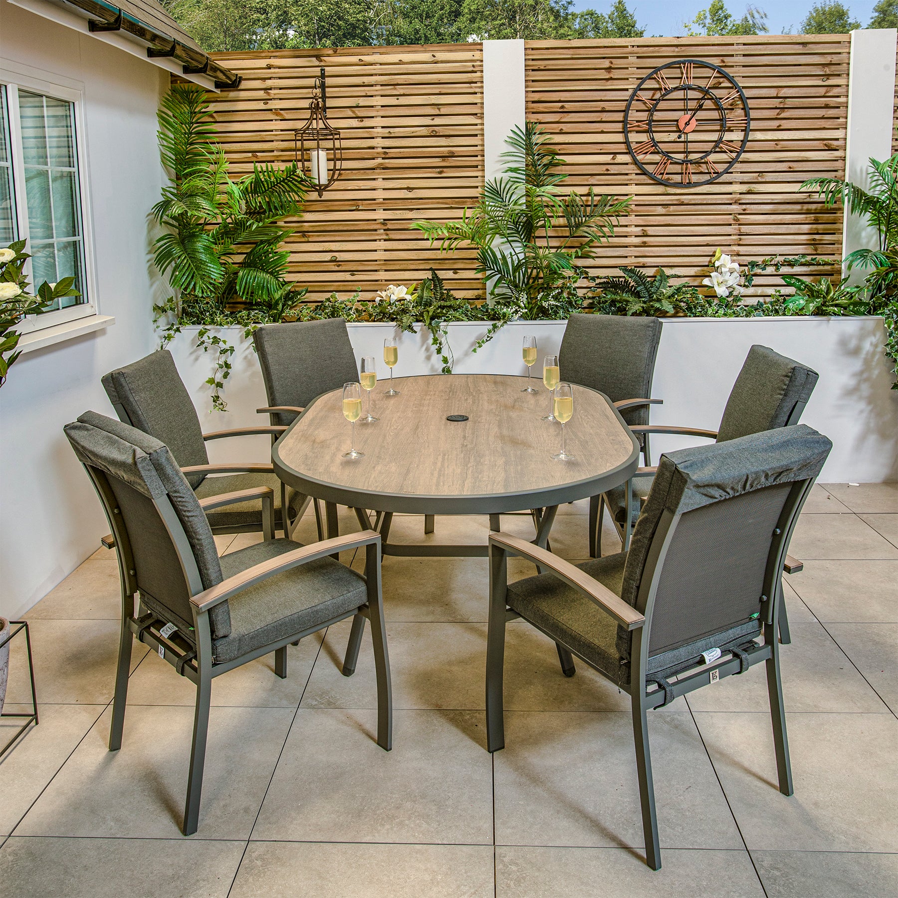 LG Outdoor Monza Aluminium 6 Seat Cushioned Armchair Garden Furniture Dining Set