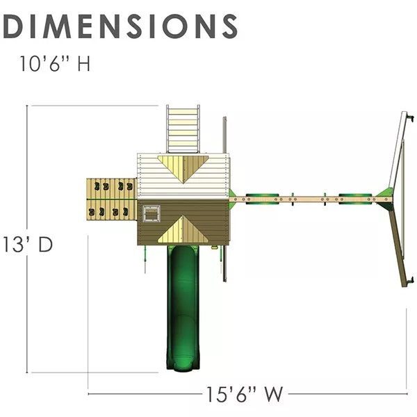 WOODEN SWING SET WITH WOODEN ROOF, TWO SWINGS, SLIDING