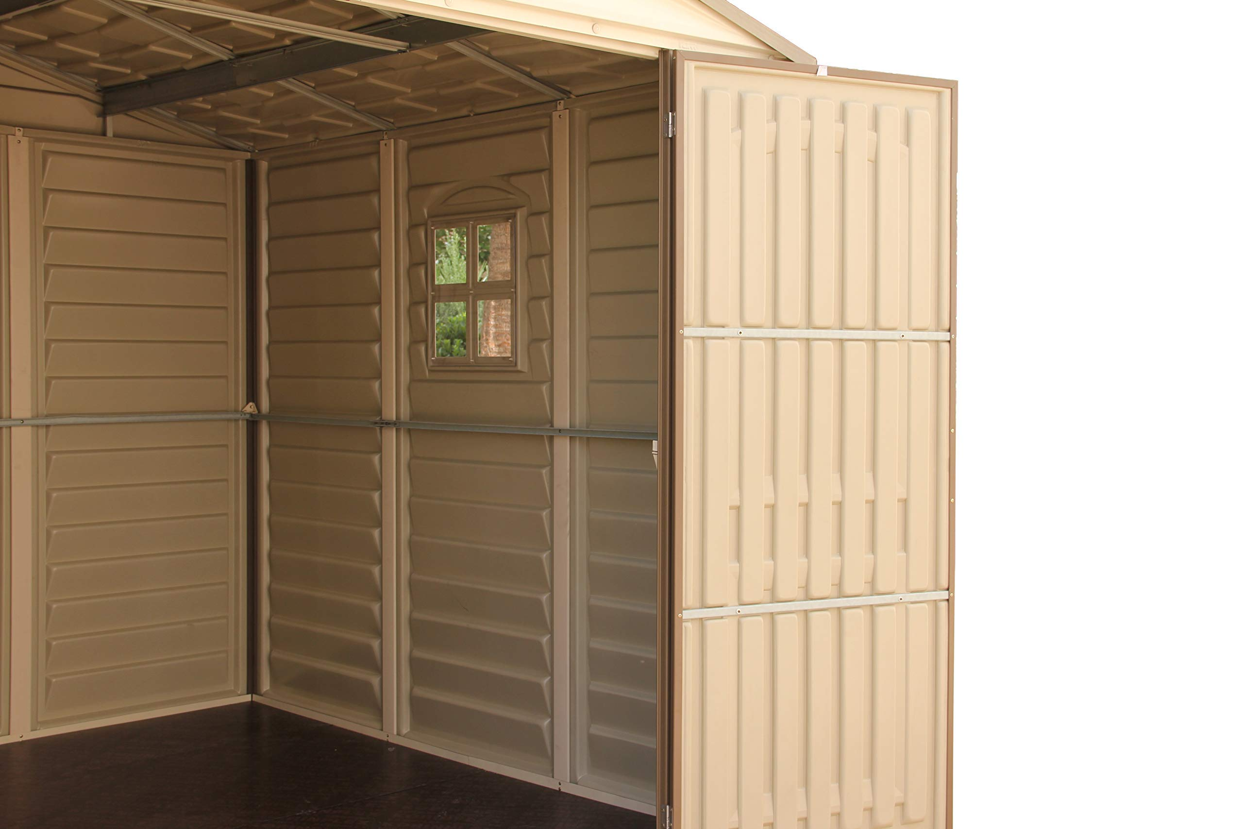 【Storage Shed】10x8 Feet V2 Wood Side Vinyl Shed - Ivory/Brown