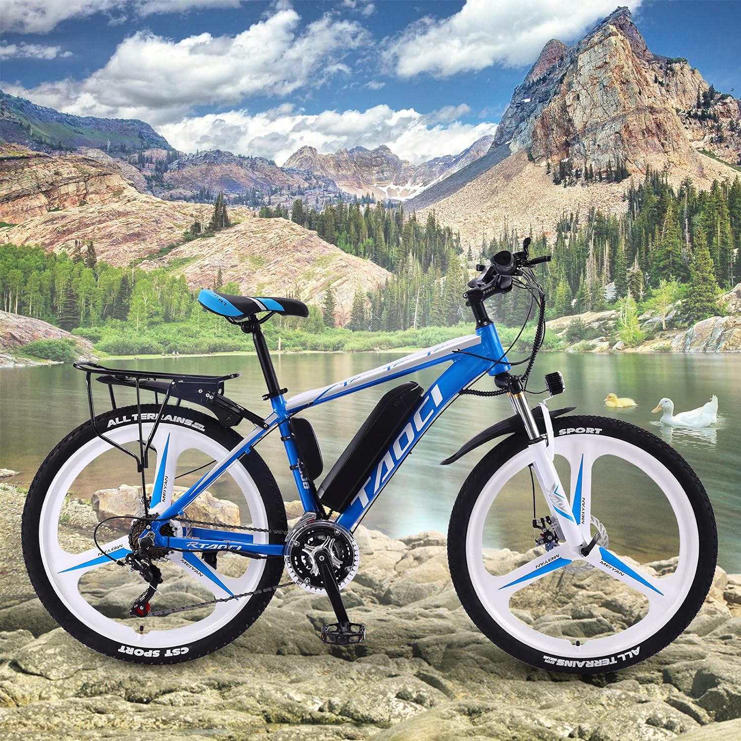 AKEZ 26, 250W All Terrain E-Bike, 36V 13Ah Removable Li-Ion Battery 21 Speed 25kmh (Blue)