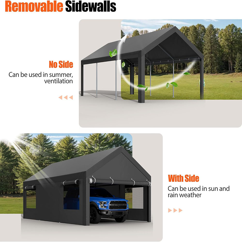 JAMFLY carport, heavy duty car canopy with roller shutters, portable garage