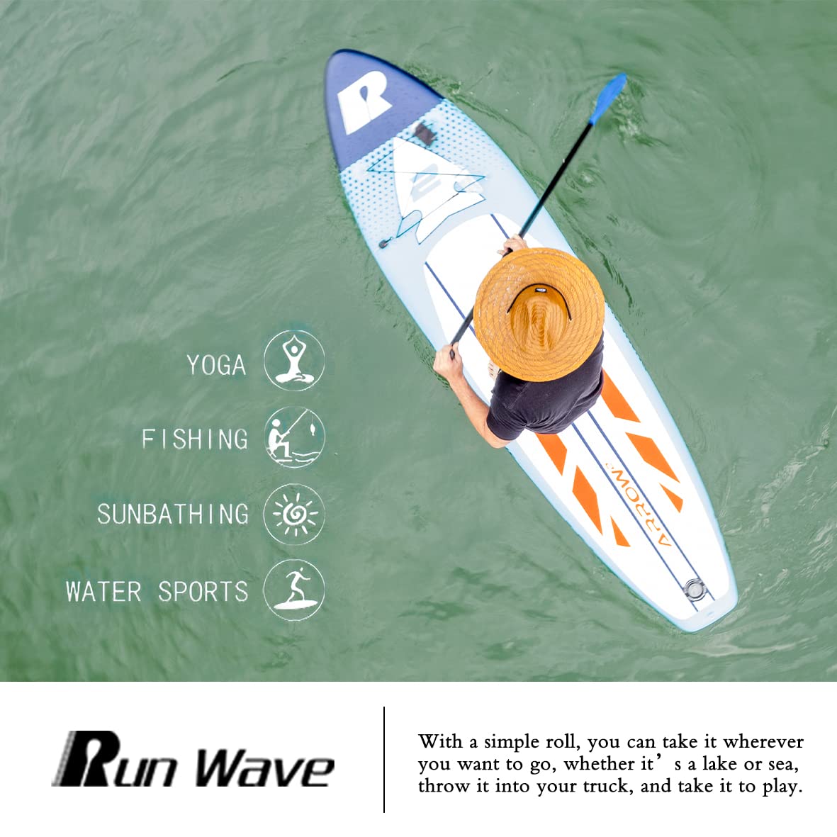 Runwave Inflatable Stand Up Paddle Board 11'×33''×6''(6'' Thick) Non-Slip Deck with Premium SUP Accessories | Wide Stance, Bottom Fins for Surfing Control | Youth Adults Beginner