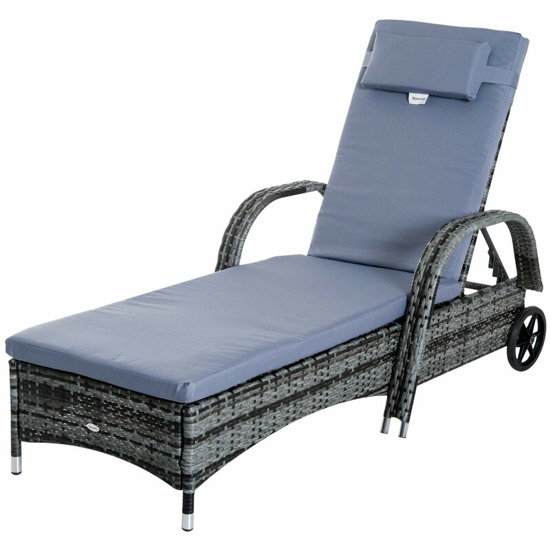 【Furniture】【BS】3 PCS Patio Wicker Chaise Lounge Chair Set, Outdoor Reclining Chair with Table & Cushion