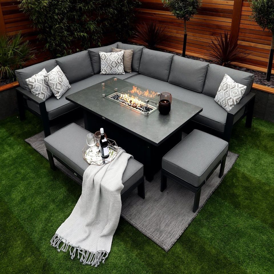 Monaco Luxury Large Grey Rattan Garden Sofa Set 10 Piece Semi Circle